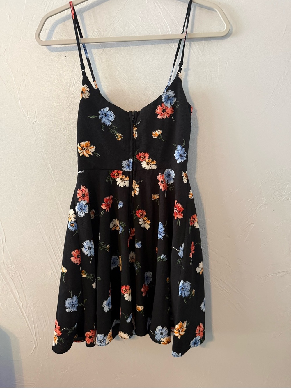 B. Smart Black Multicolor Floral Spaghetti Strap Fit/Flare Mini Dress Size 1